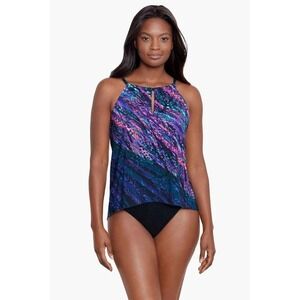 NWT Miraclesuit Peephole Tankini Top Womens 16 Multi Color Abstract Swim Festive